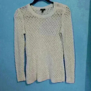 Talbots white sweater size P nylon and lambs wool blend, super soft luxury open